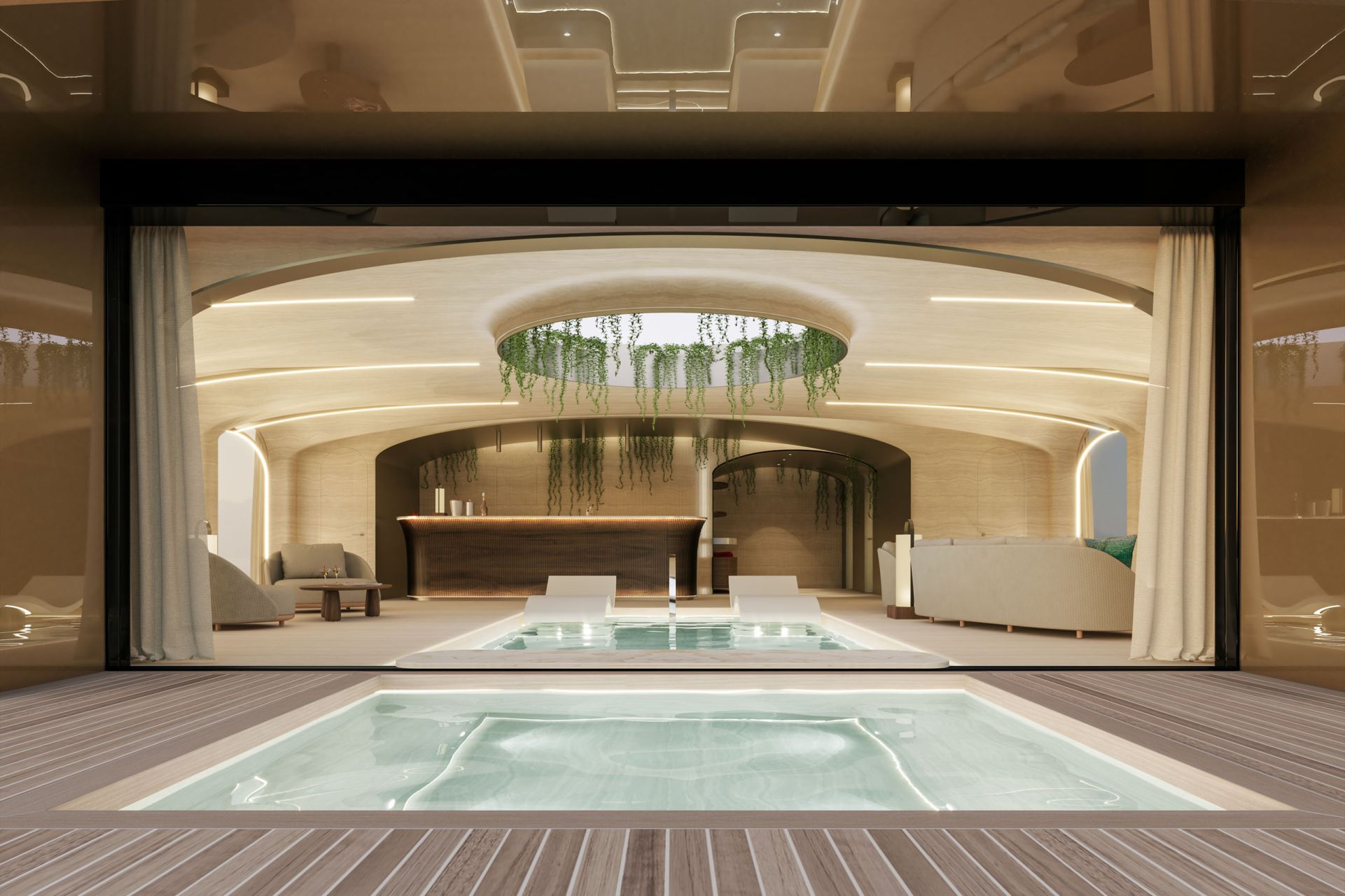 75m DORRIES ALYRA Yacht Beach Club Design Phathom 75m DORRIES ALYRA Yacht Interior Design