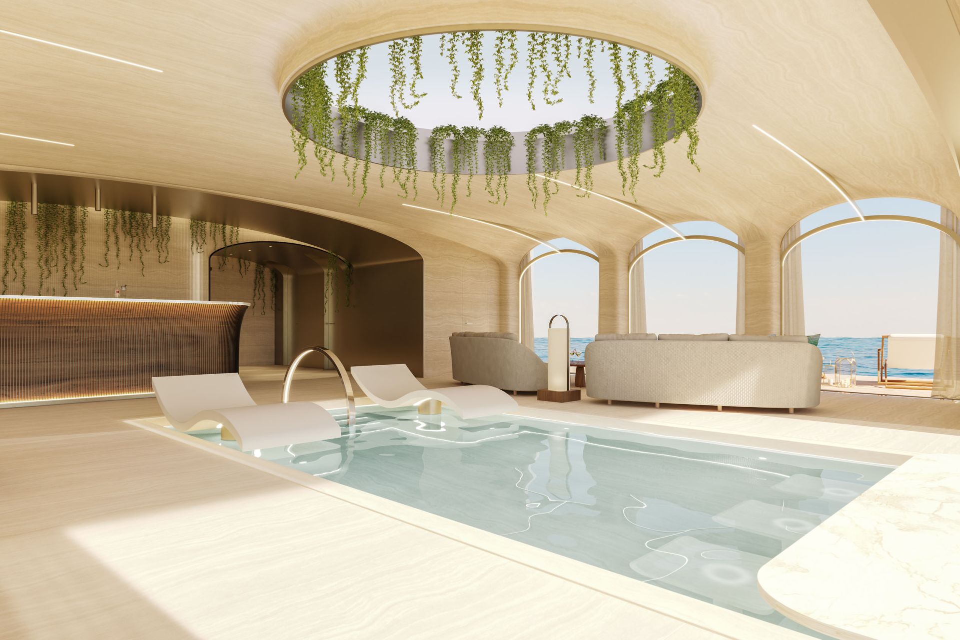 75m DORRIES ALYRA Yacht Beach Club Design Phathom 75m DORRIES ALYRA Yacht Interior Design