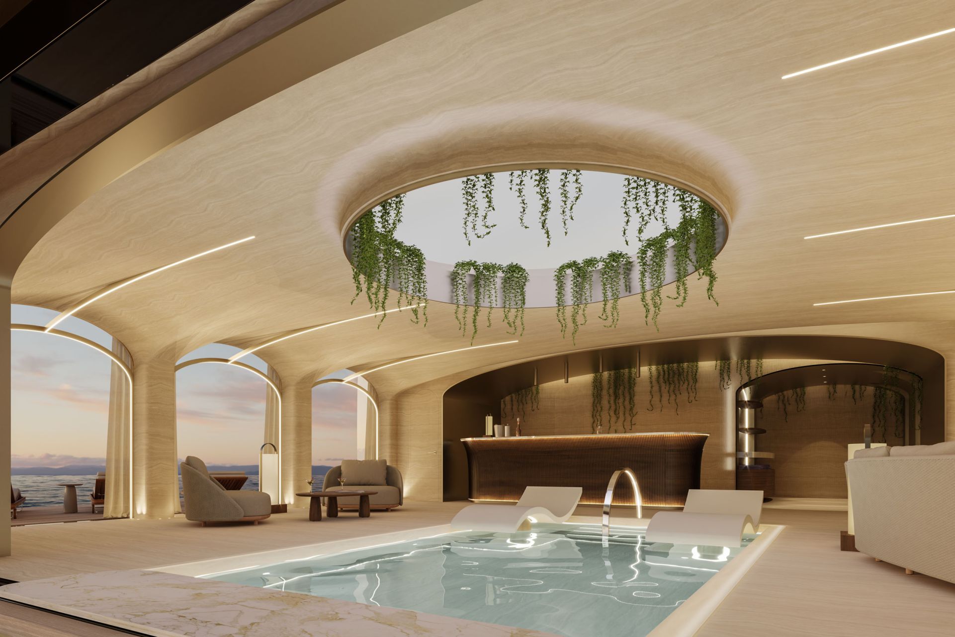 75m DORRIES ALYRA Yacht Beach Club Design Phathom 75m DORRIES ALYRA Yacht Interior Design